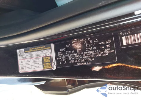 2021 Kia Forte Fe z USA, uszkodzony, nr VIN 3KPF24AD1ME375664